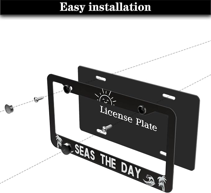 License Plate Frames for Men Black and White License Plate Cover for Women Seas - Image 7