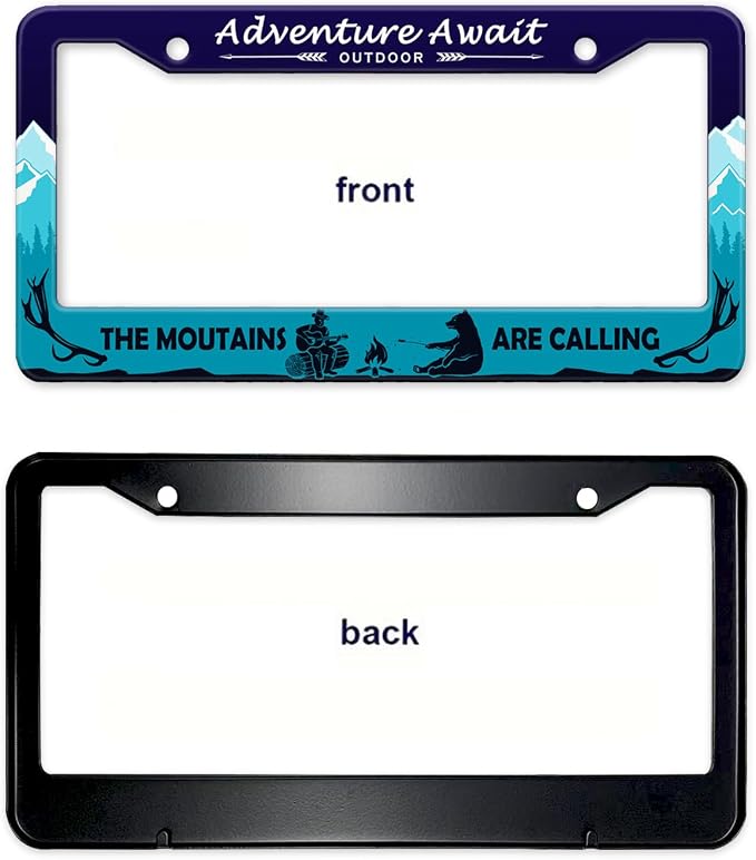 Adventure Await License Plate Frame, Mountains Forest Bear Outdoor License - Image 8