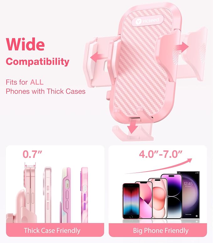 VICSEED Pink Phone Holder for Your Car Dashboard Windshield Air Vent Car Phone - Image 4
