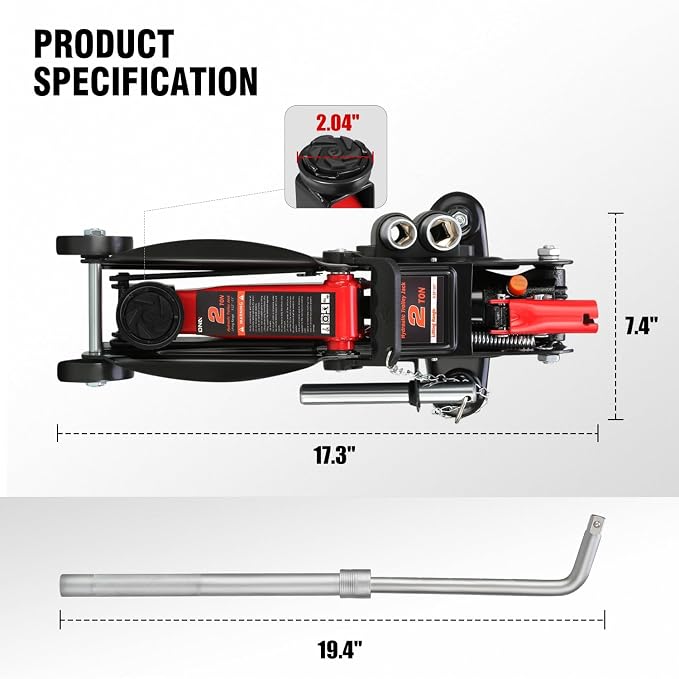 DNA MOTORING Floor Jack with Socket and Lock, Low Profile Hydraulic Trolley Jack - Image 4