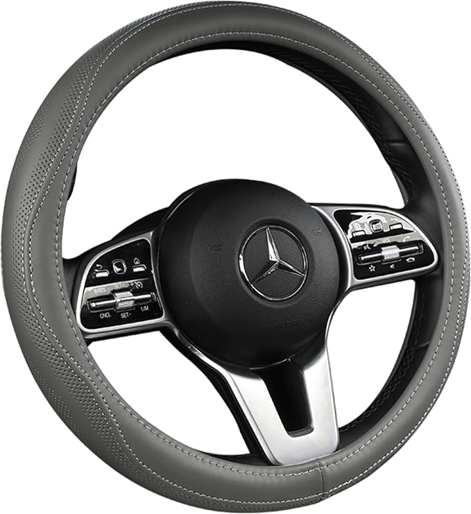 Cowhide Steering Wheel Cover Heat Resistant Anti-Slip Car Wheel Wrap Compatible by AEVEA