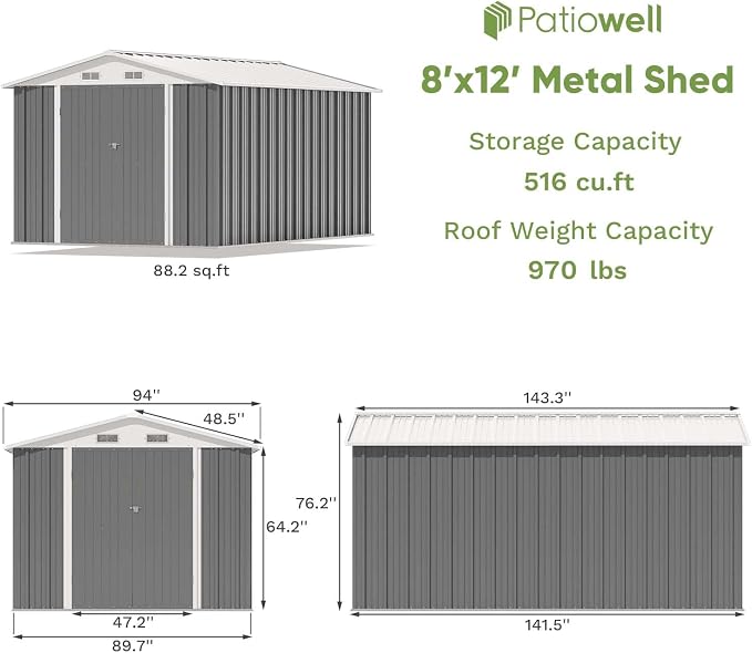 Patiowell 8 x 12 FT Metal Storage Shed - Image 6