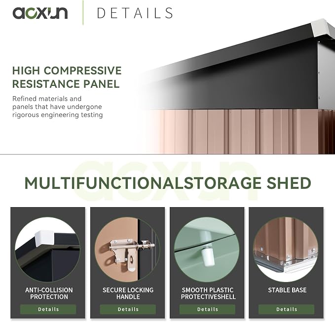 Aoxun 80 CU. FT Outdoor Storage Shed Waterproof Garden Metal Tool Shed - Image 3