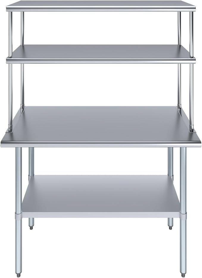 Amgood Stainless Steel Work Table Double Tier Overshelf | Metal Kitchen Prep - Image 2