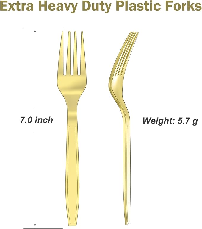 360 Count Extra Heavy Duty Gold Plastic Forks Disposable, Heat Resistant - Image 2