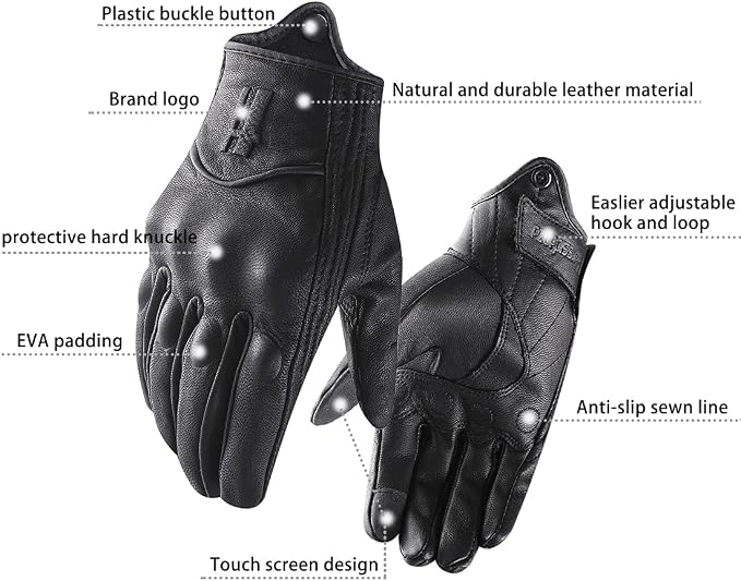 Harssidanzar Leather Motorcycle Gloves - Image 3
