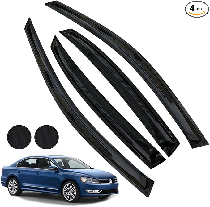 Rain Guards for Volkswagen Passat 2011-2018, Tape-on Side Window Deflectors for by LETINGFAR