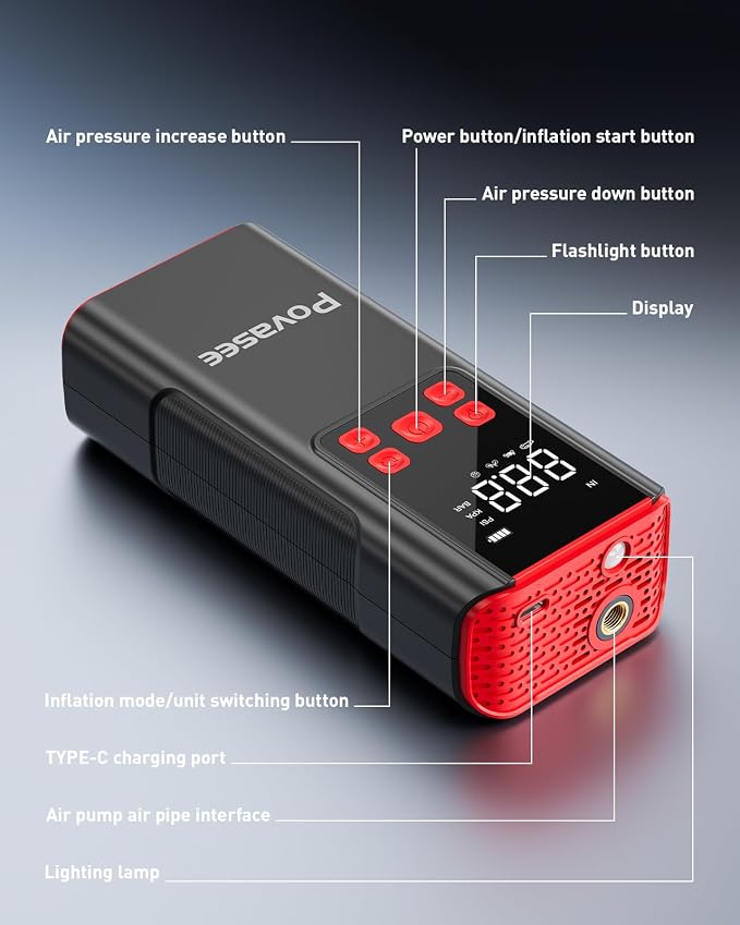 Tire Inflator Portable Air Compressor Povasee 150PSI Portable Air Pump - Image 6