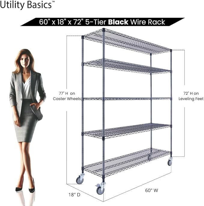 60"x18"x72" Black 5-Tier Premium Wire Shelving NSF 4000 LBS MAX Capacity Heavy - Image 2