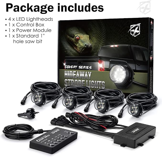 Xprite White Red LED Hideaway Strobe Lights Kit, 20 Flashing Patterns w/Control - Image 7