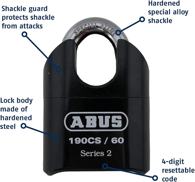 ABUS 190CS/60 High Security Solid Steel Combination Padlock, Closed Shackle - Image 4
