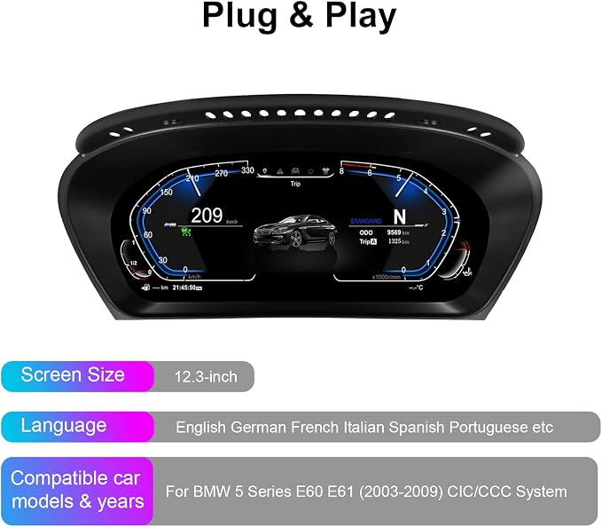 Speedometer Instrument for BMW E60 E61 E63 E64 2003-2009 CCC CIC, 12.3 inch - Image 6