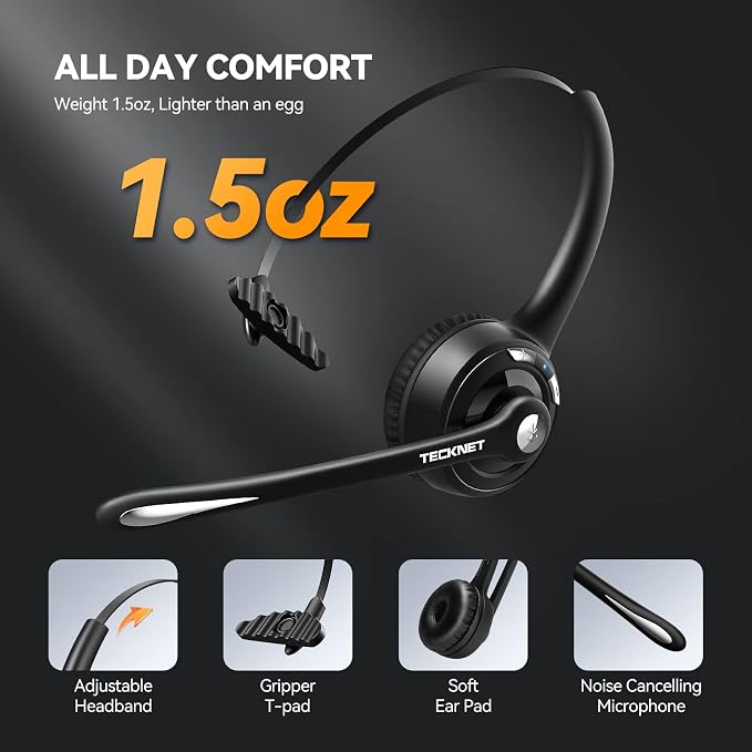 TECKNET Bluetooth Headset, Wireless On Ear Headphones - Image 4