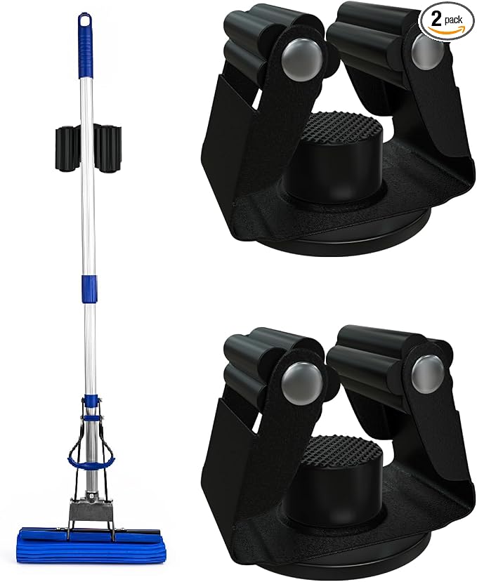 Magnetic Mop Holder, No Drilling Black Steel Magnetic Tool Mount by FYWZ