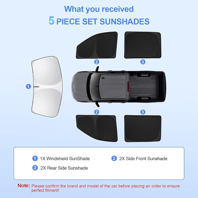 5pcs Car Window Shades for Chevrolet Silverado 2500 4WD LTZ 2020-2025 - Image 6