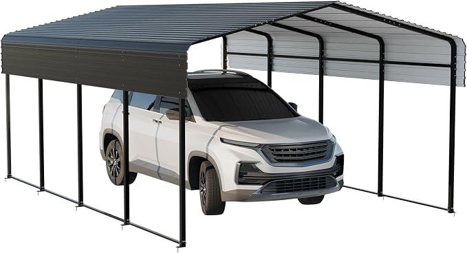 Metal Carport 13 * 20 FT with Enhanced Base Heavy Duty Garage with Galvanized by HEYTOWN