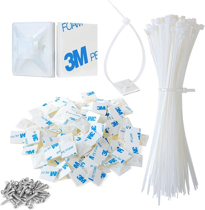 200pcs 3/4" 3M Back-Glue Self Adhesive White Strong Cable Zip Tie Mounts by XHF