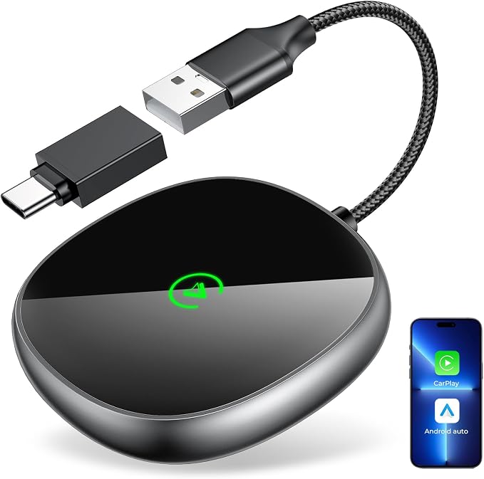 Wireless Carplay Adapter for iPhone & Android Auto 2-in-1, Plug & Play Low by Powerful2-in-1WirelessCarplayAdapterandAIBoxforYourChoice