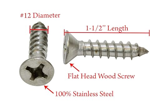 Bolt Dropper #12 X 1-1/2'' Stainless Steel Flat Head Phillips Wood Screw - Image 2