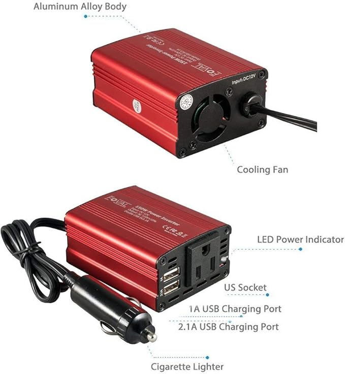 FOVAL 150W Car Power Inverter 12V DC to 110V AC Converter Vehicle Adapter Plug - Image 7