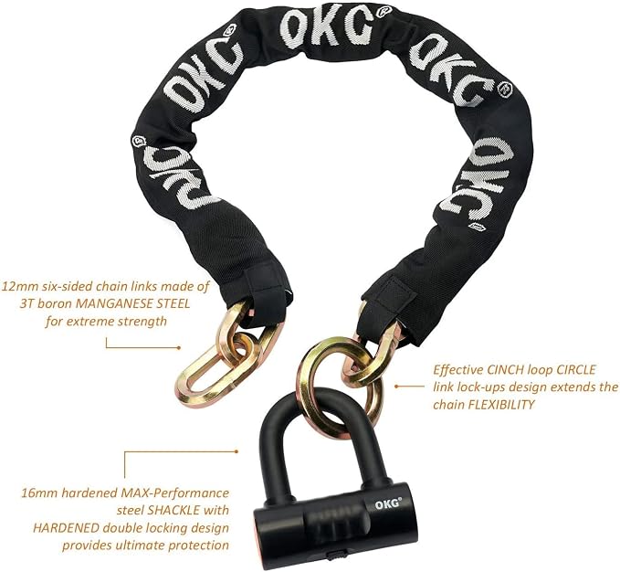 OKG Ultra Security Motorcycle Chain Lock, 4 Keys, 5 ft x 1/2in Thick Motorcycle - Image 2