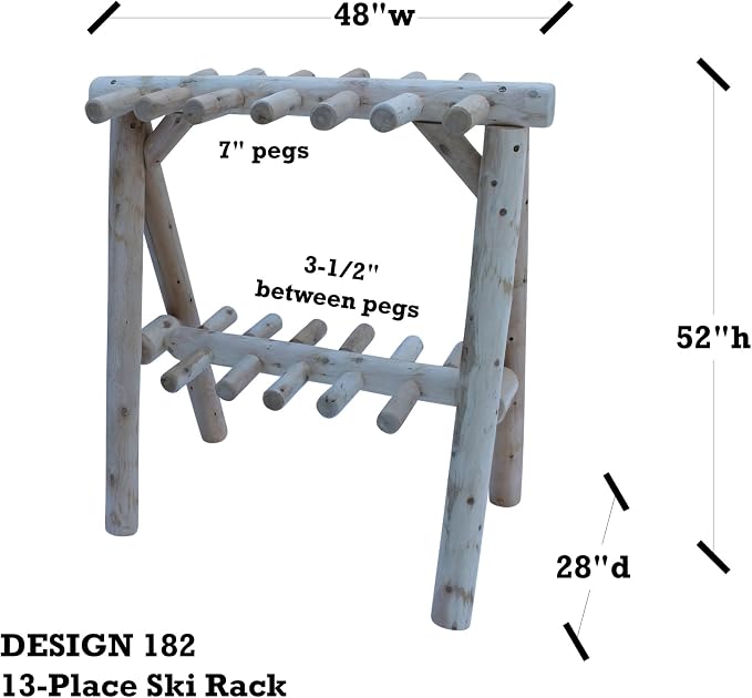 13-Place Freestanding Log Ski Rack Holder, Indoor & Outdoor Snowboard Racks - Image 2