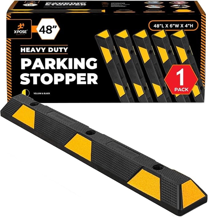 Xpose Safety 48" Heavy Duty Rubber Parking Stopper – 1 Pack Wheel Blocks by XposeSafety