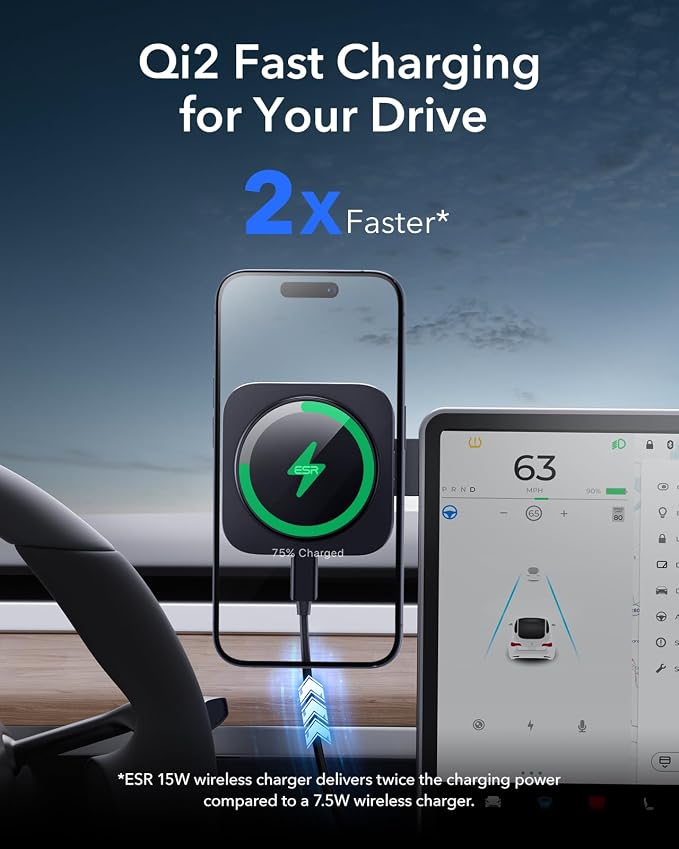 ESR for MagSafe Car Mount Charger, Foldable Dashboard Magnetic Wireless Car - Image 3