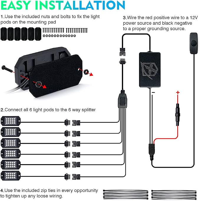 Xprite Bluetooth RGB LED Rock Lights Kit, Motorcycles, Boats - Image 6