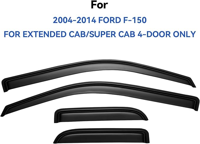 Window Visors Rain Guards for 2004-2014 Ford F150 SuperCab, Out-Channel Window - Image 2