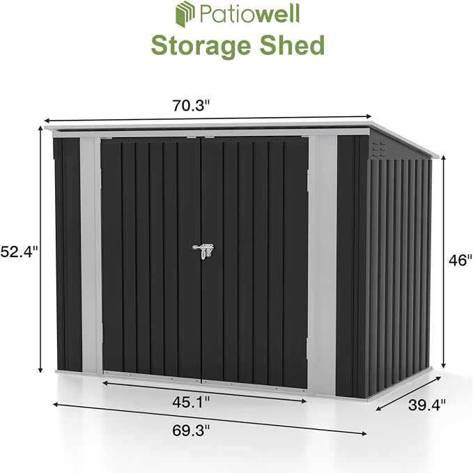 Patiowell 6 x 3 FT Horizontal Metal Shed, Outdoor Storage Shed - Image 6
