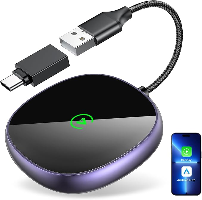 Wireless Carplay Adapter for iPhone & Android Auto 2-in-1, Plug & Play Low by Powerful2-in-1WirelessCarplayAdapterandAIBoxforYourChoice