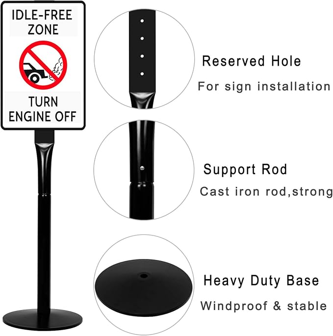 Parking Sign Post 48" Heavy Duty Cast Iron Parking Signs Stand, Movable Sign - Image 8