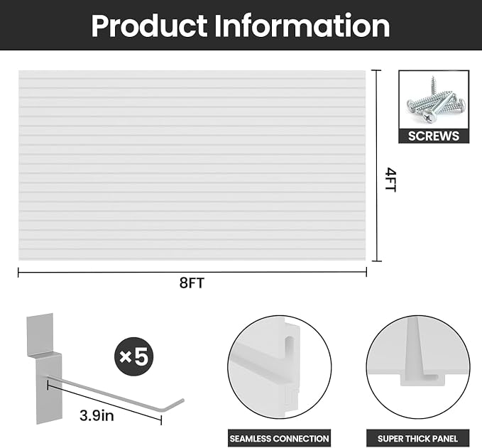 Slatwall Panel Wall Storage Systems, 4x8 ft Slat Wall Paneling Garage Wall - Image 3