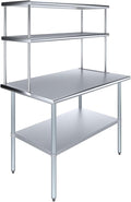 Amgood Stainless Steel Work Table Double Tier Overshelf | 30" x 48" Work Table by AmGood