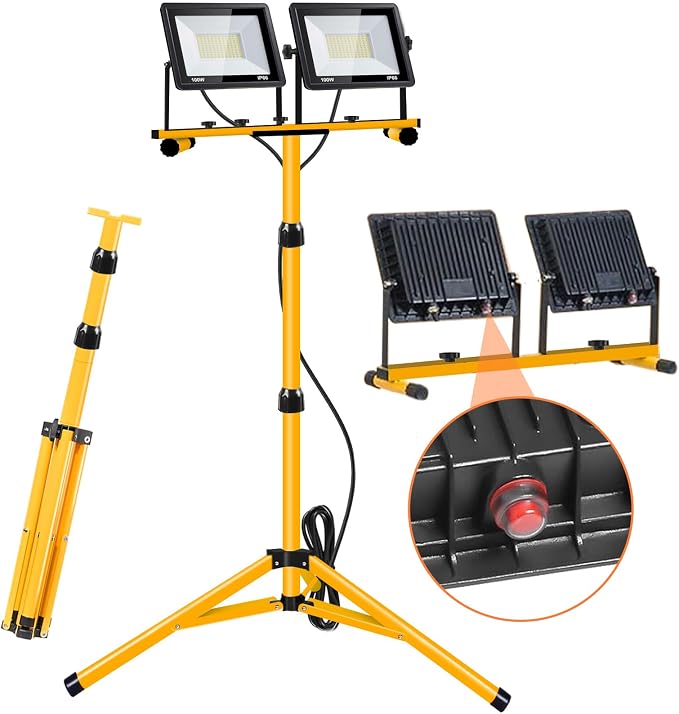 Work Lights with Stand, 2 Adjustable Head LED Work Light，Foldable Tripod Stand by Bipeoo