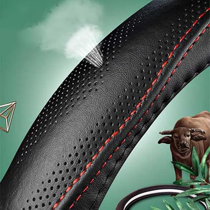 Cowhide Steering Wheel Cover Heat Resistant Anti-Slip Car Wheel Wrap Compatible - Image 3