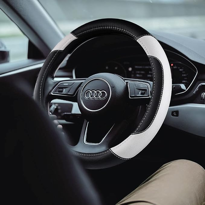 Leather Car Steering Wheel Cover, Non-Slip Car Wheel Cover Protector Breathable - Image 2
