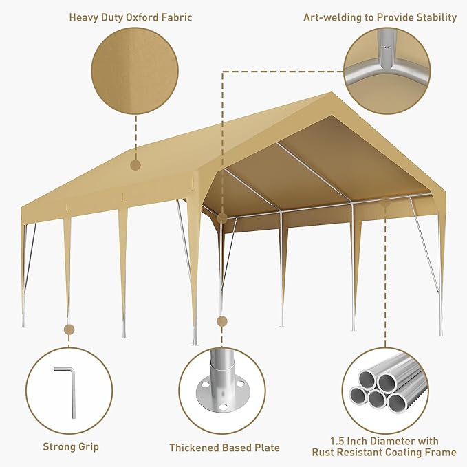 10x20ft Heavy Duty Carport Outdoor Car Canopy UV Resistant Waterproof Party - Image 3