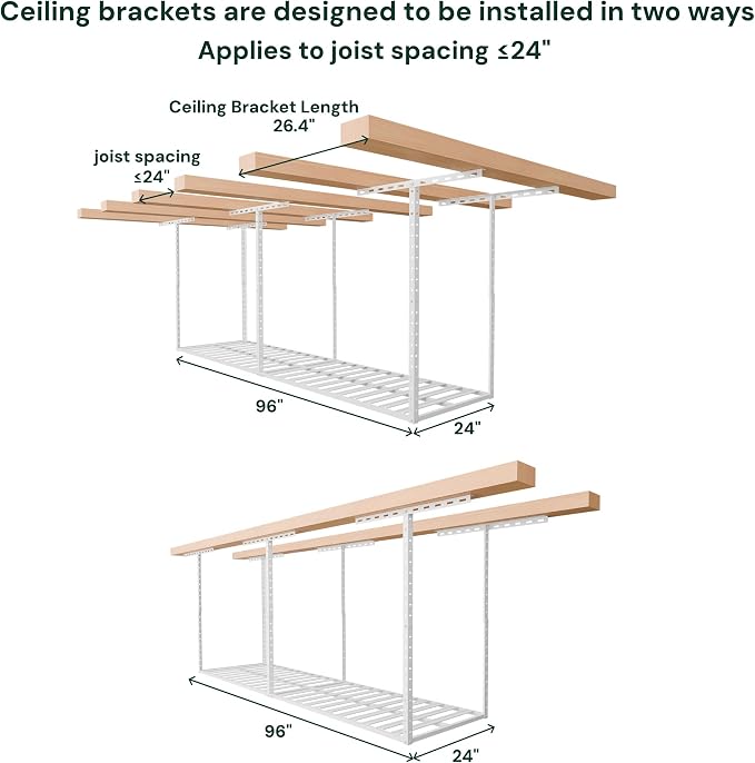 SunsGrove 2x8 Garage Storage Overhead Rack Organization, Adjustable Ceiling - Image 7