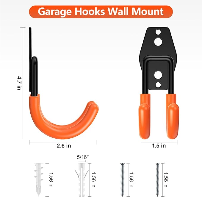 8 Pack 4.7x2.6 Inch Utility Steel Wall Mount Heavy Duty Garage Hooks - Image 2