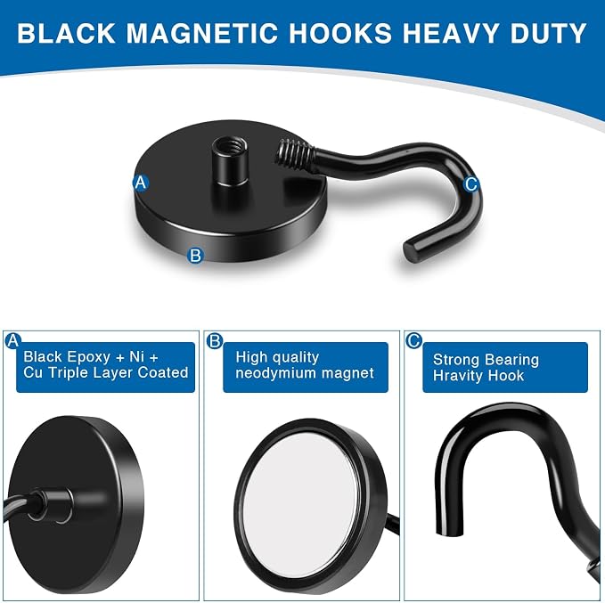 LOVIMAG Magnetic Hooks for Cruise Cabins, 40lbs Black Magnetic Hooks for - Image 5