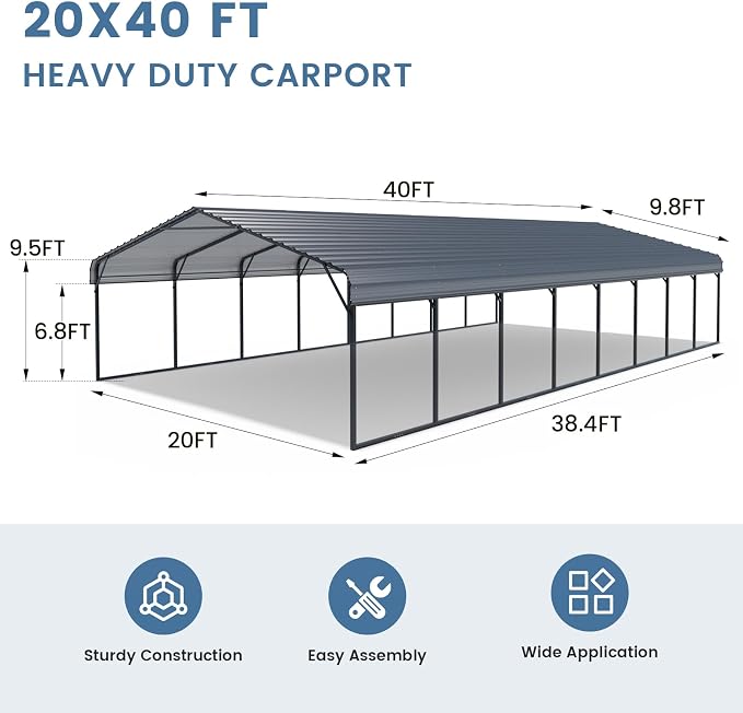 EROMMY 20x40 FT Metal Carport, Heavy Duty Carports - Image 2