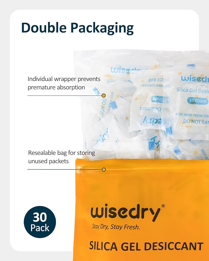 wisedry 10 Gram Silica Gel Desiccant Packets Reusable - Image 5