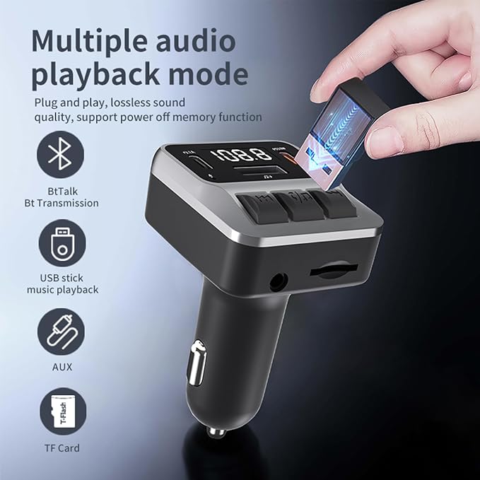 Car Bluetooth 5.3 FM Transmitter，with Dual PD 30W Type-C Car Fast Charging and - Image 3