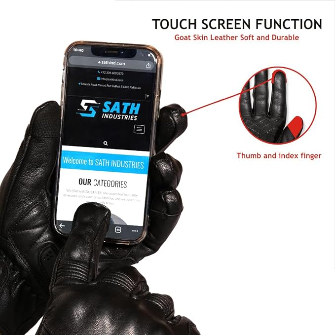 Leather Motorcycle Gloves for Men and Women | Touchscreen | Full Finger | - Image 4
