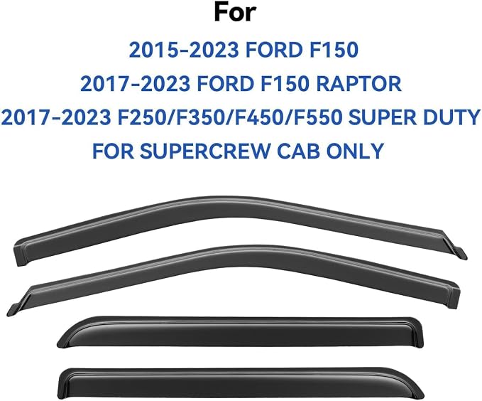 Window Visors Rain Guards for 2015-2025 Ford F150 SuperCrew, Out-Channel Sun - Image 3