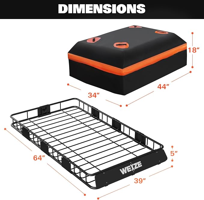 WEIZE Heavy Duty 64"x 39" Roof Rack, Rooftop Cargo Carrier Basket - Image 4