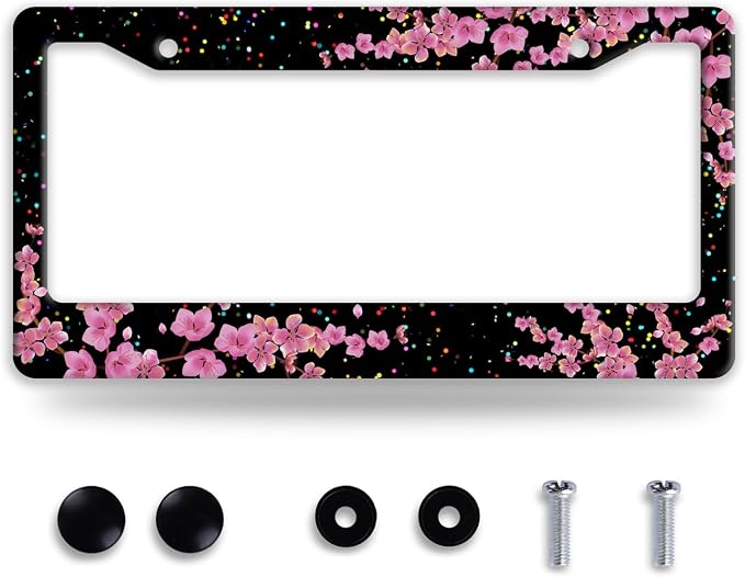 Cherry Blossom License Plate Frame Beautiful Flowers License Plate Frames by BRAGHRTED