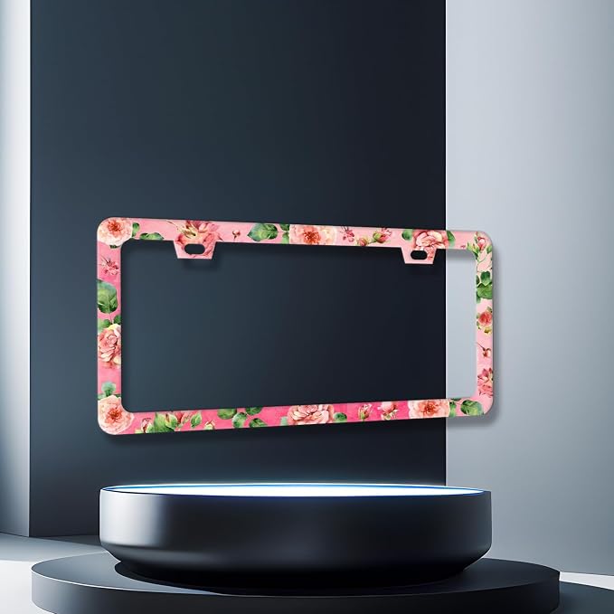 Watercolor Roses License Plate Frame Pink Floral Flower License Plate Holder - Image 3